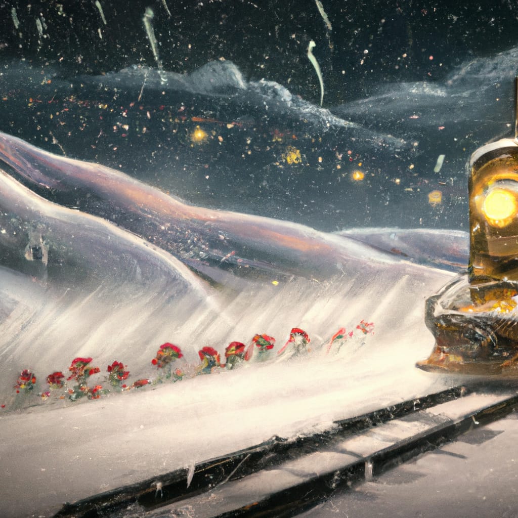 Polar Express Train in Winter Blizzard Night
