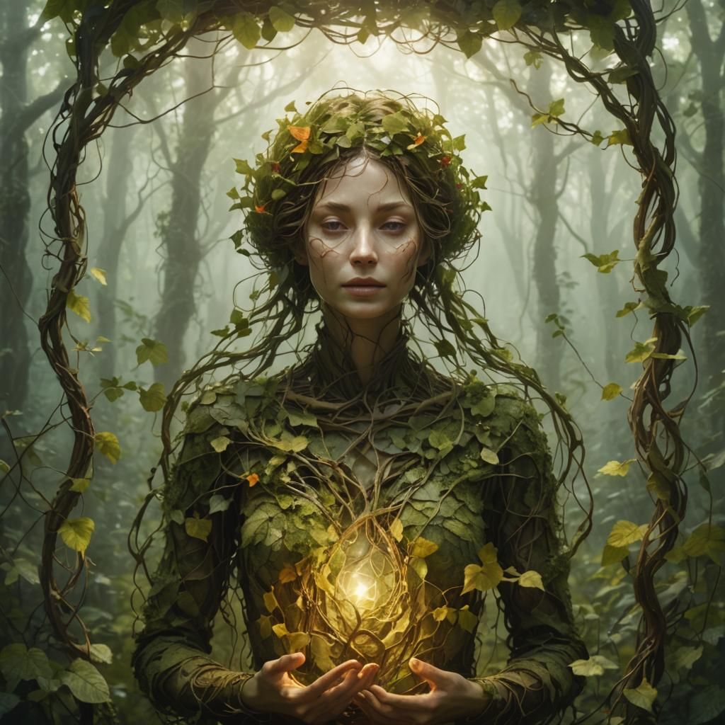 Woman Connected to Forest in Environmental Art