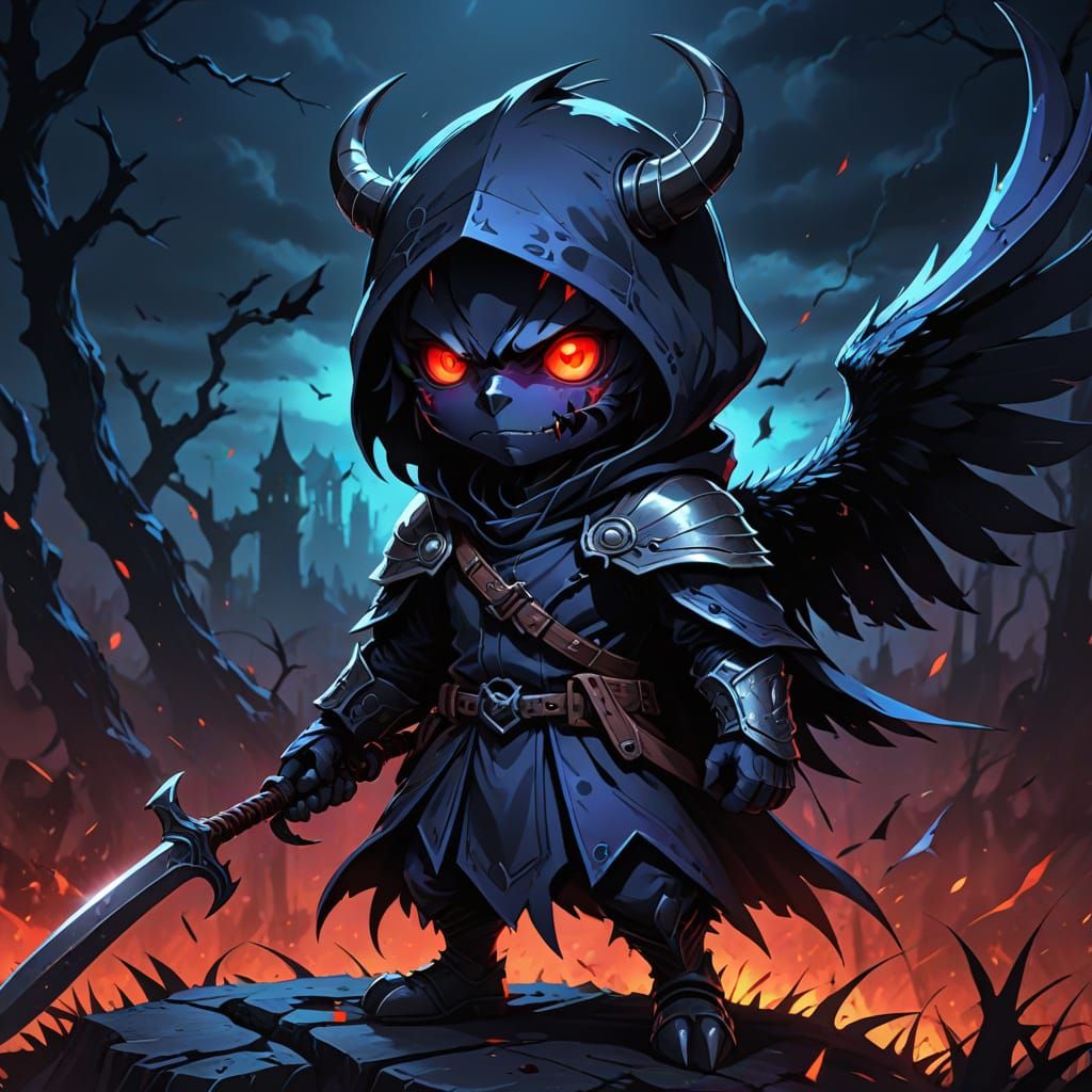 Cyberpunk Demon Crow in Dark, Ominous Atmosphere