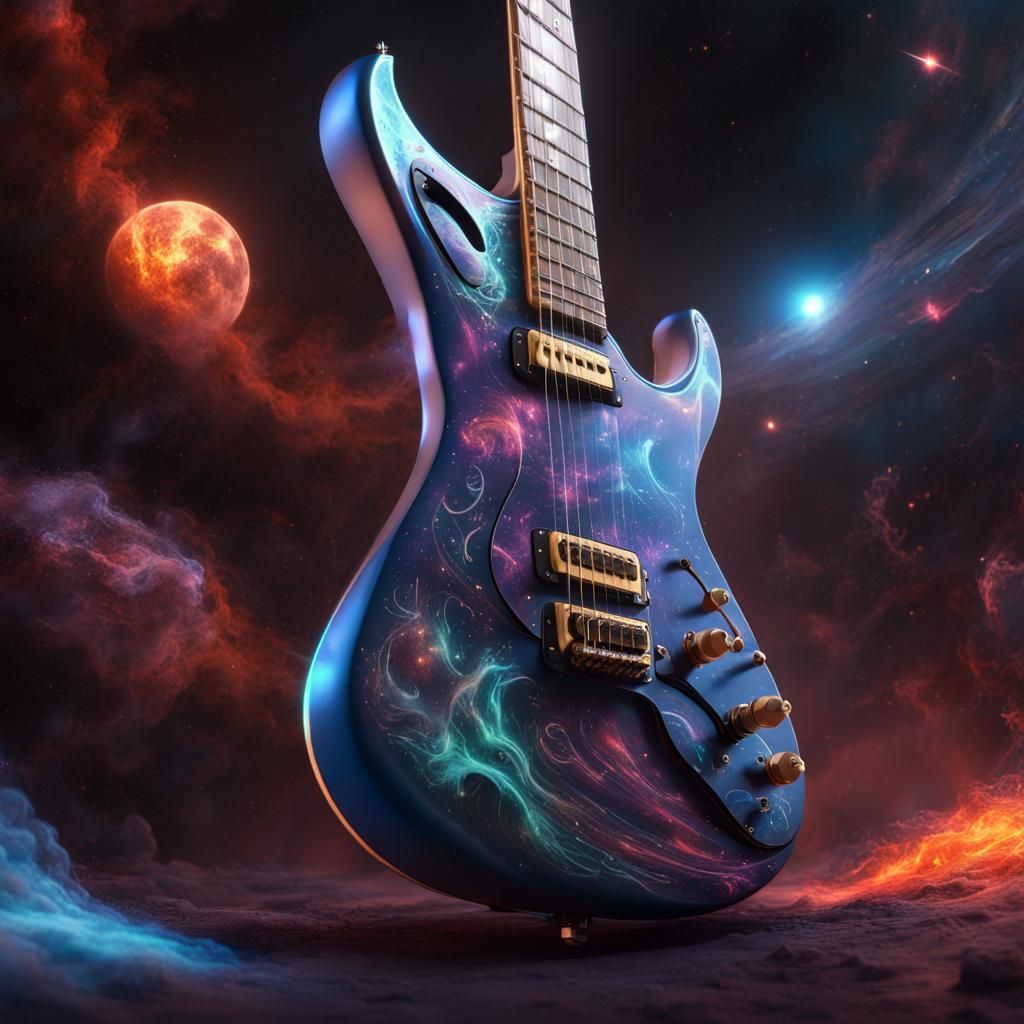 Deep Space Electric Guitar: Detailed Digital Art