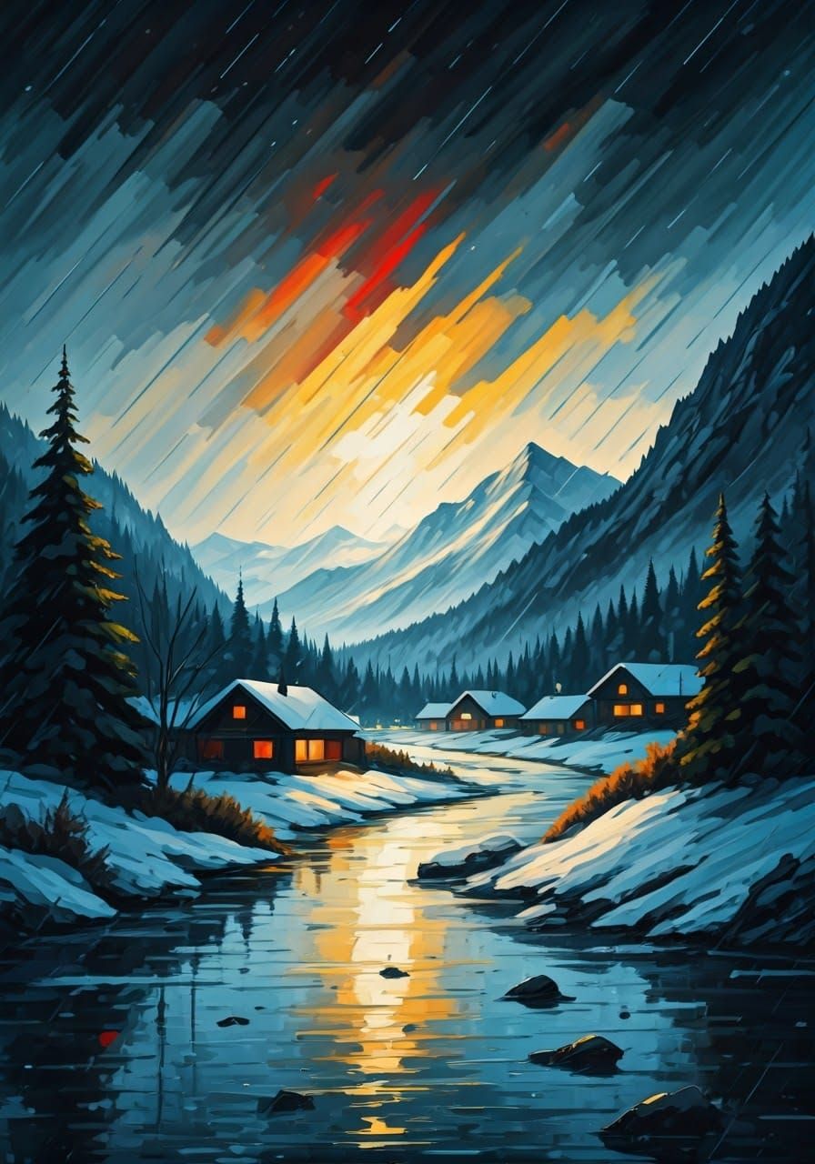 Impressionistic Landscape on a Rainy Winter Day