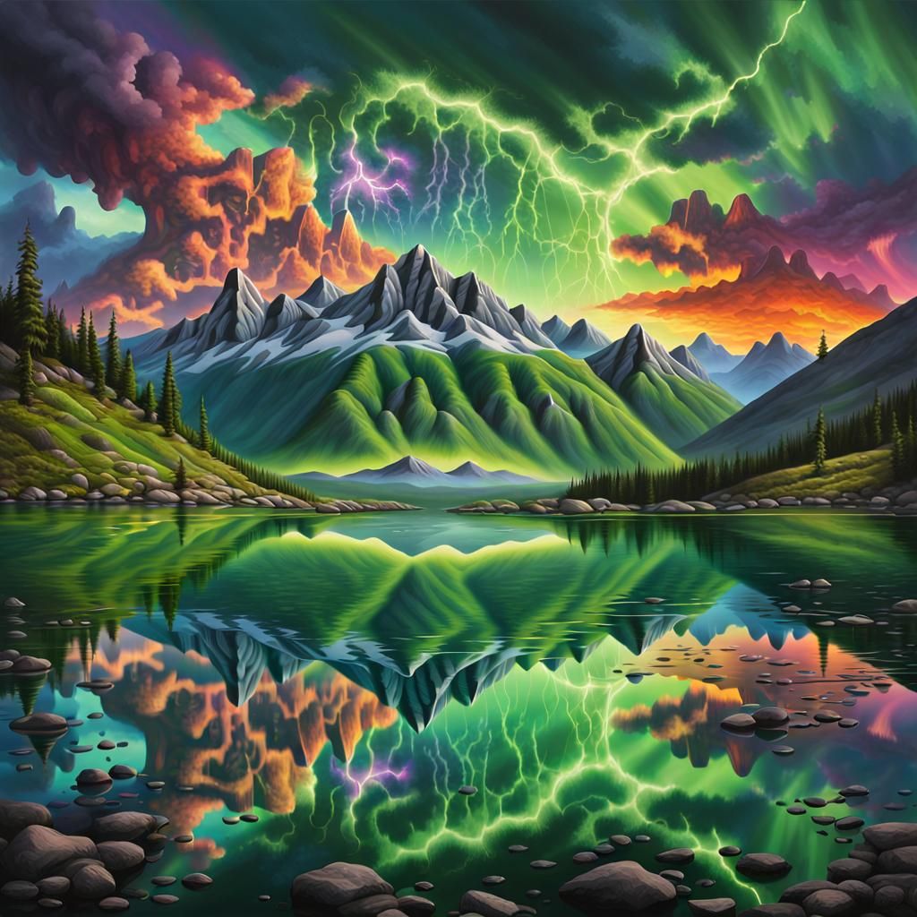 Surreal Lake with Portal and Colorful Sky