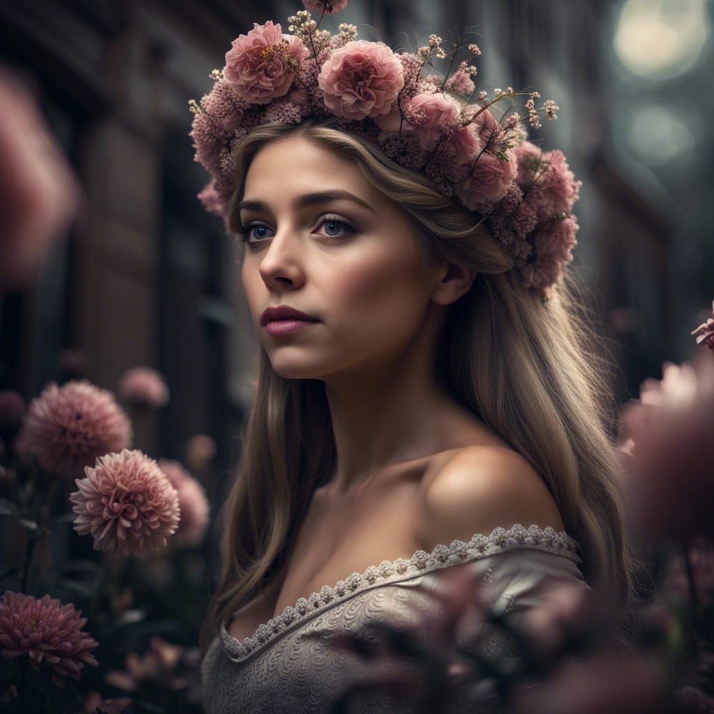 Princess Surrounded by Flowers: Hyperrealistic Image