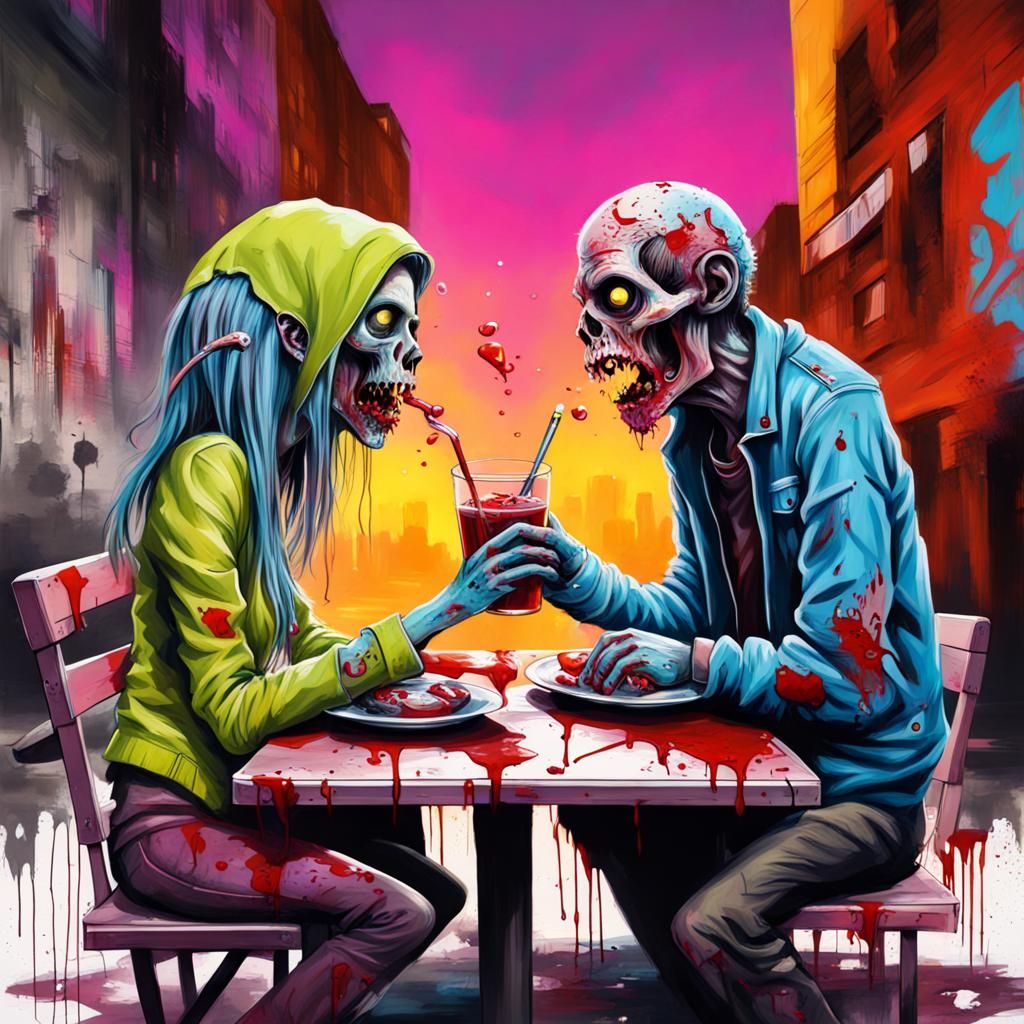 Zombies on a Date in Graffiti Art Style