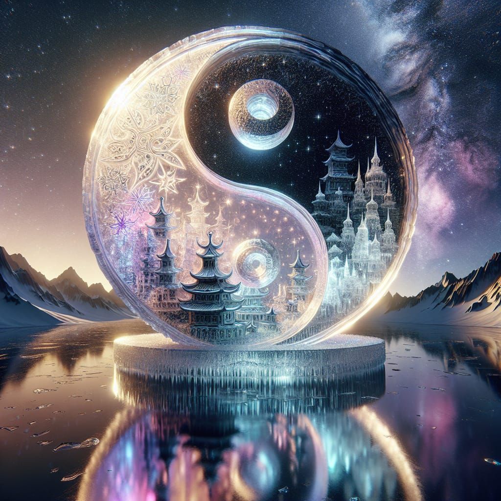Intricate Ice Sculpture: Yin Yang Village in Cosmos