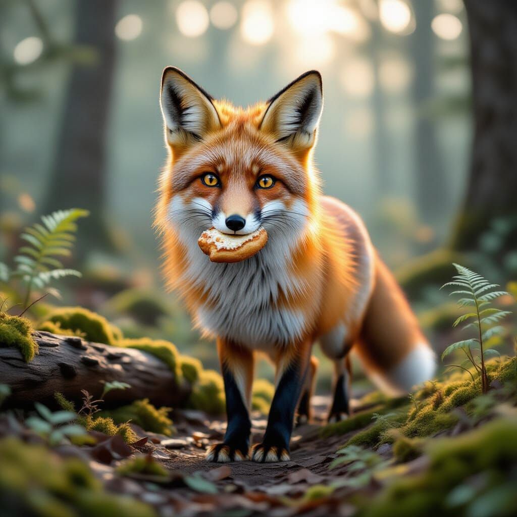 Red Fox Portrait in Woodland Clearing, Hyperrealistic Art