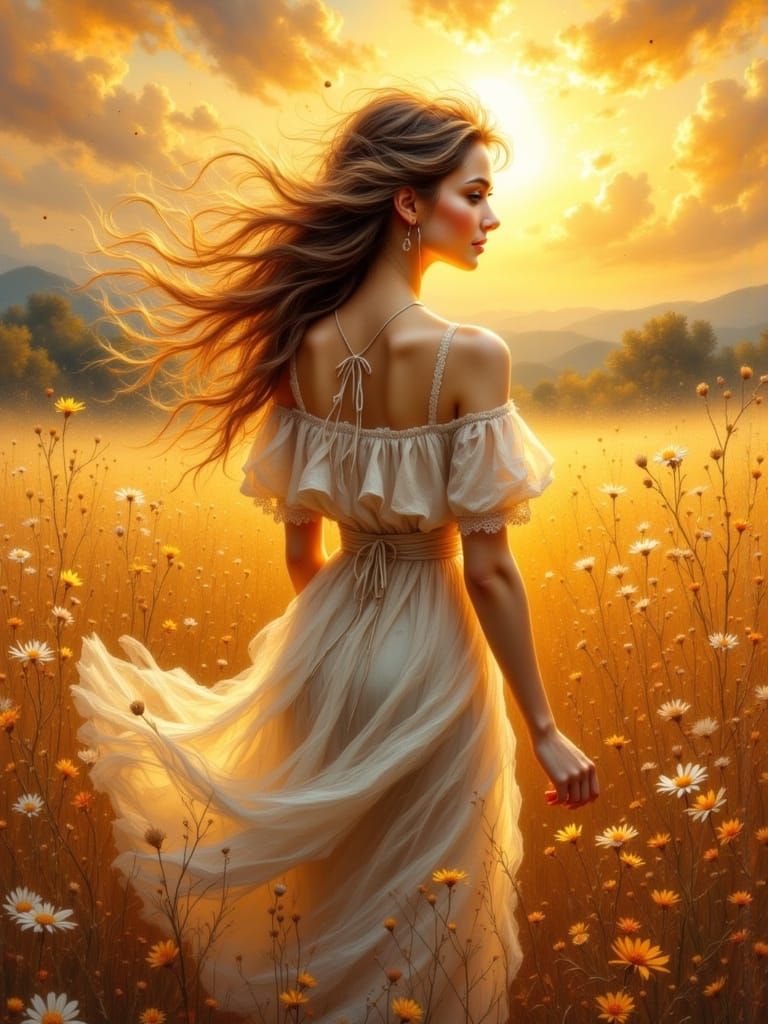 Woman Walking a Cheetah in Sunlit Savanna