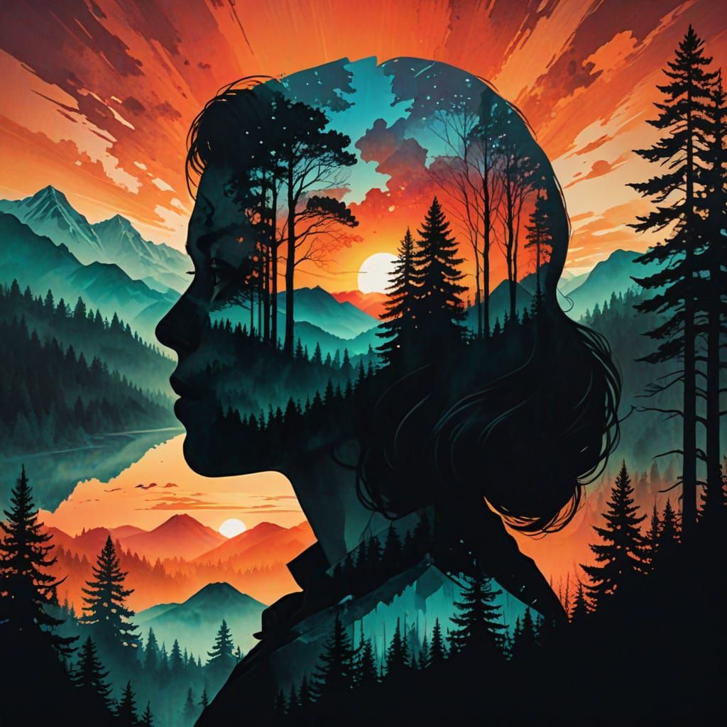 Surreal Double Exposure Art of Human Nature Harmony