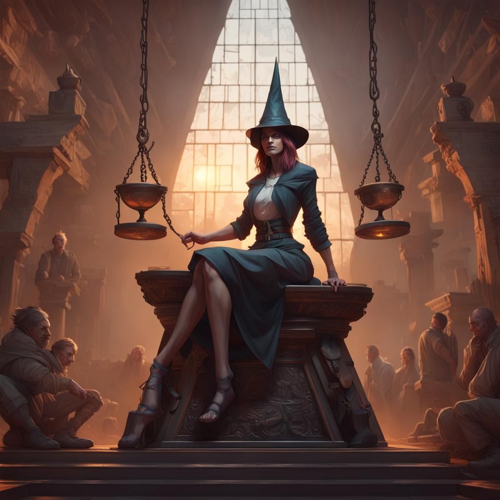 Witch Interrogation on Pyramid Stand: Art Nouveau Style