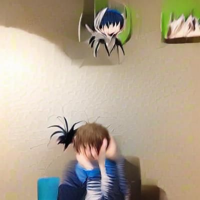 Anime Boy Cries with Dancing Spider