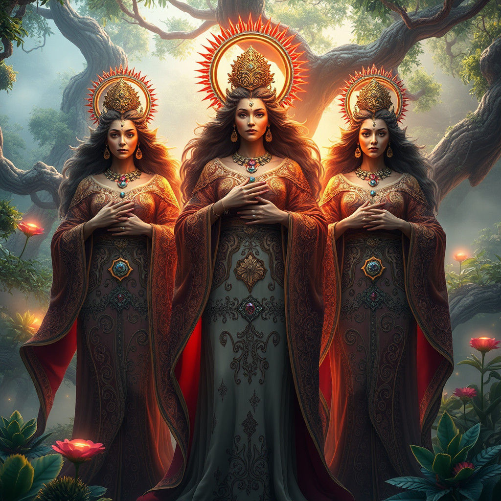 Ornate Goddesses in Mystical Realm, Digital Art