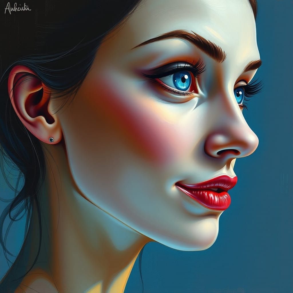 Dreamlike Portrait of a Serene Woman in Profile
