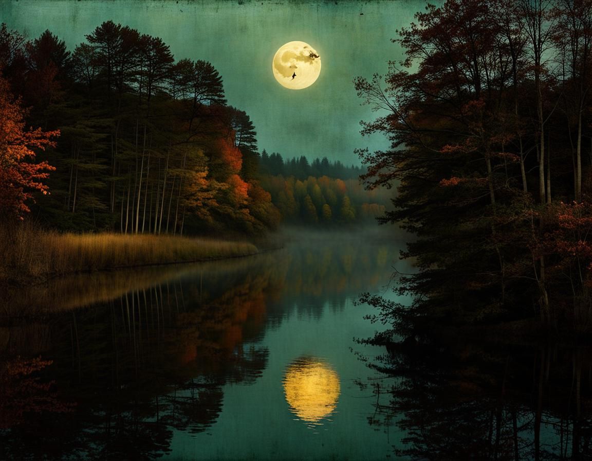 Golden Dawn Over Autumn Landscape in Moody Nighttime Scene