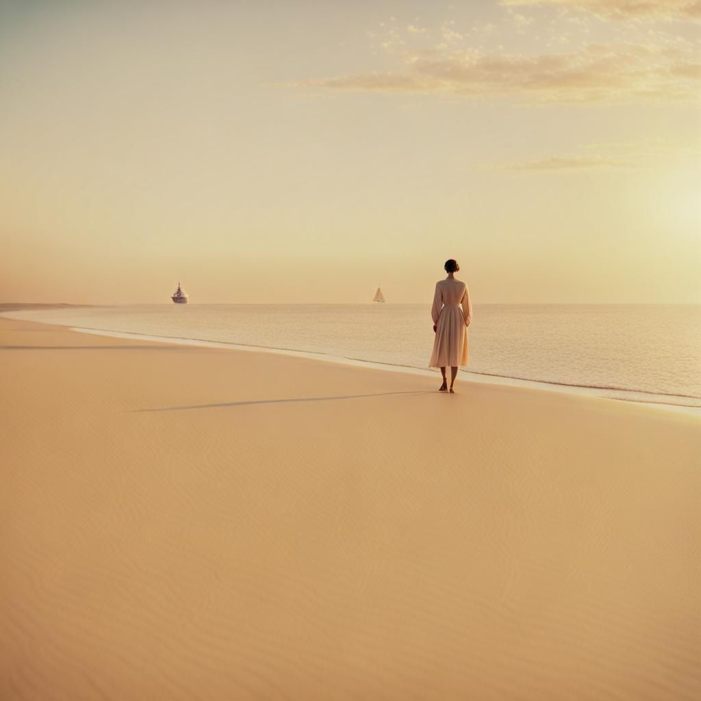 Golden Hour: Lone Figure Watches Ships at Sunset