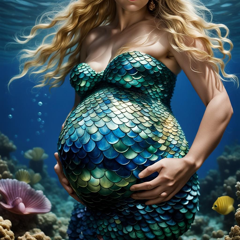 Pregnant Blonde Mermaid Portrait in High Resolution