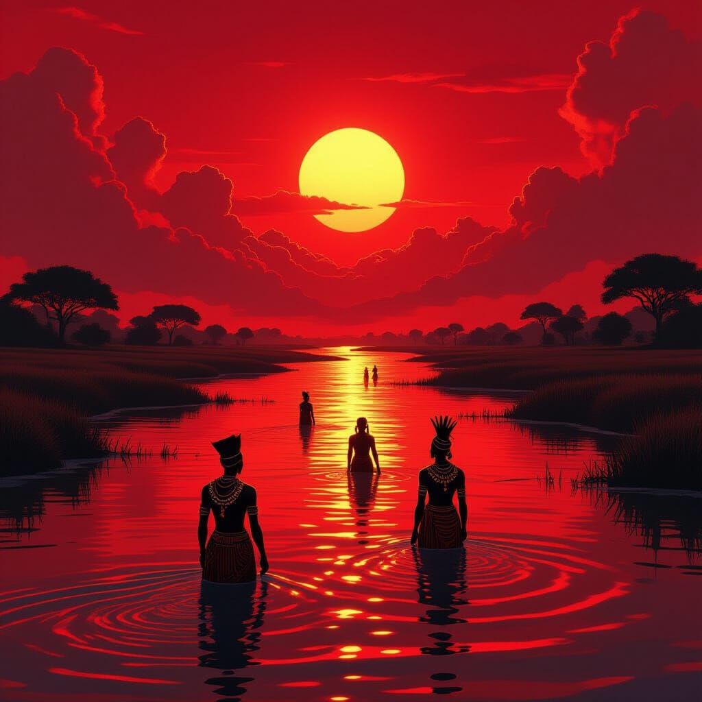 African River with Regal Spirits, Cinematic Lighting