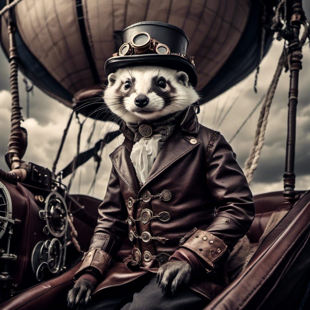 Portrait of a ferret balloon pilot