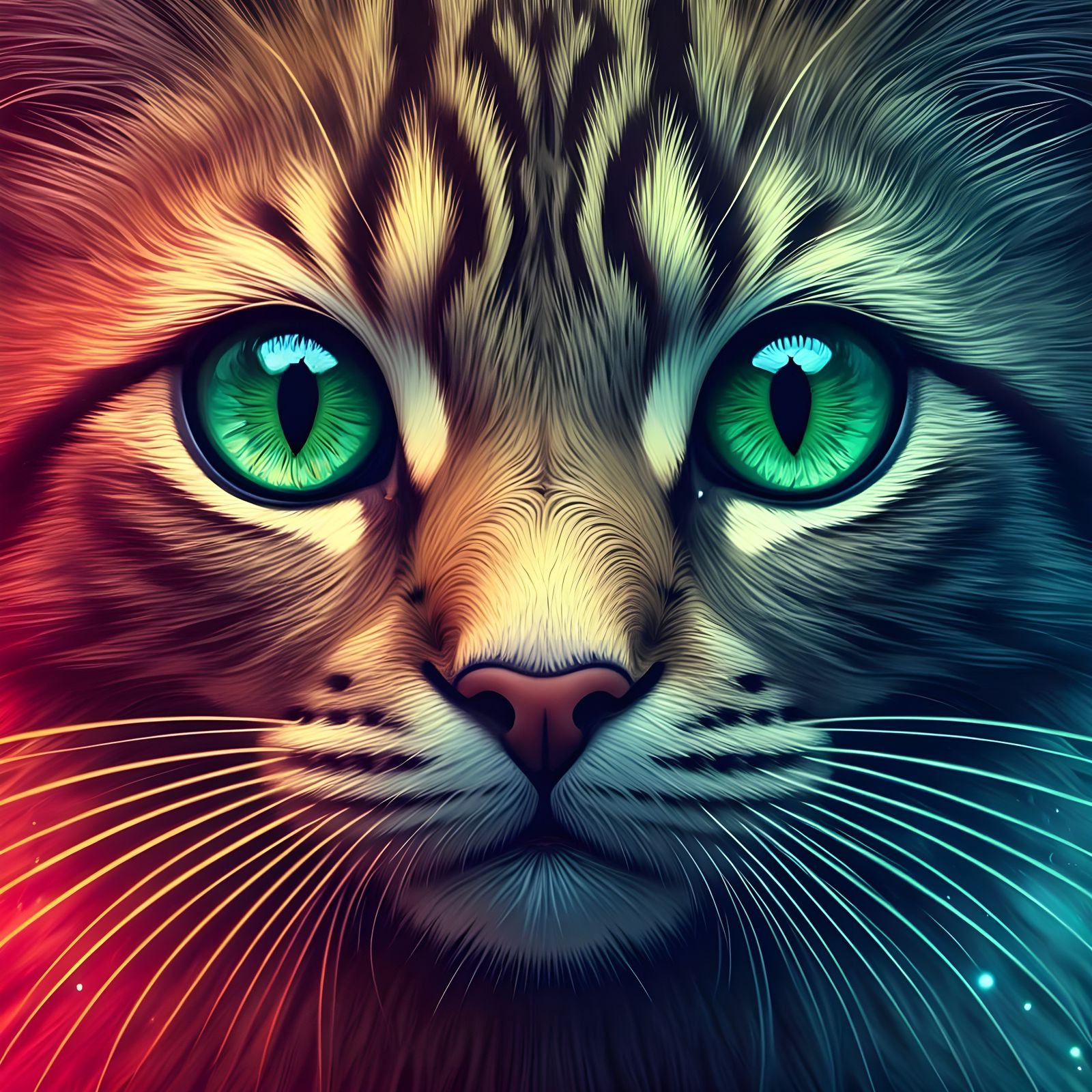 Cosmic Feline Visionary in Vibrant Complementary Colors
