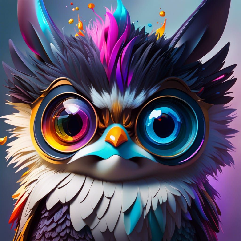Hyperrealistic Furby Splash Art: Intricate Detail