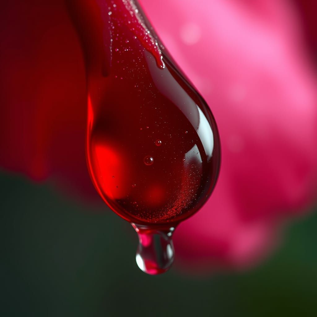 Glistening Roseblood Droplet in Hyperrealistic Style