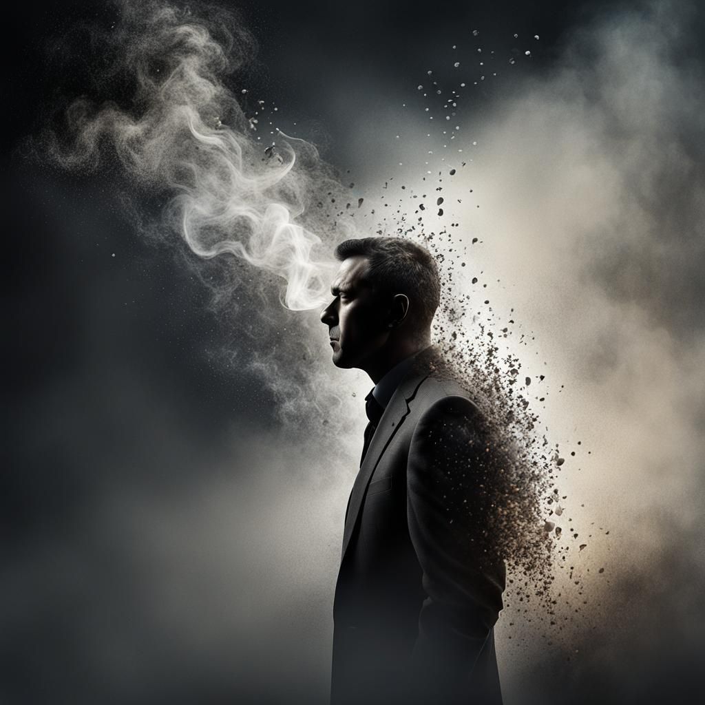 Abstract Man Dissolving into Smoke: Digital Art