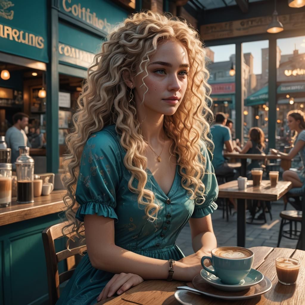 Woman at Coffee Shop: Fantasy Concept Art