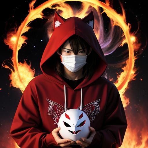 Anime Trickster with Mask, Orbs and Burning Ice