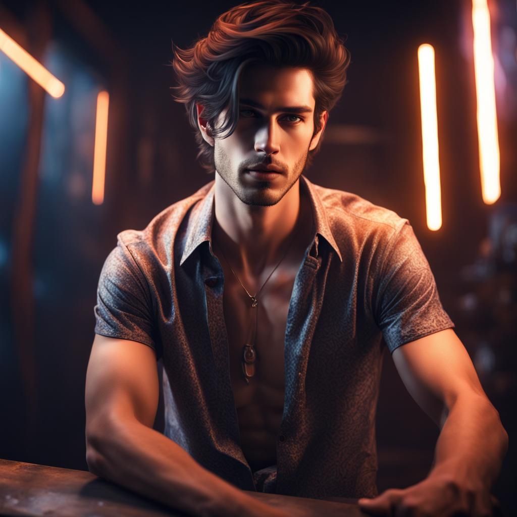 Enchanting Artist Portrait with Neon Lighting, 8K