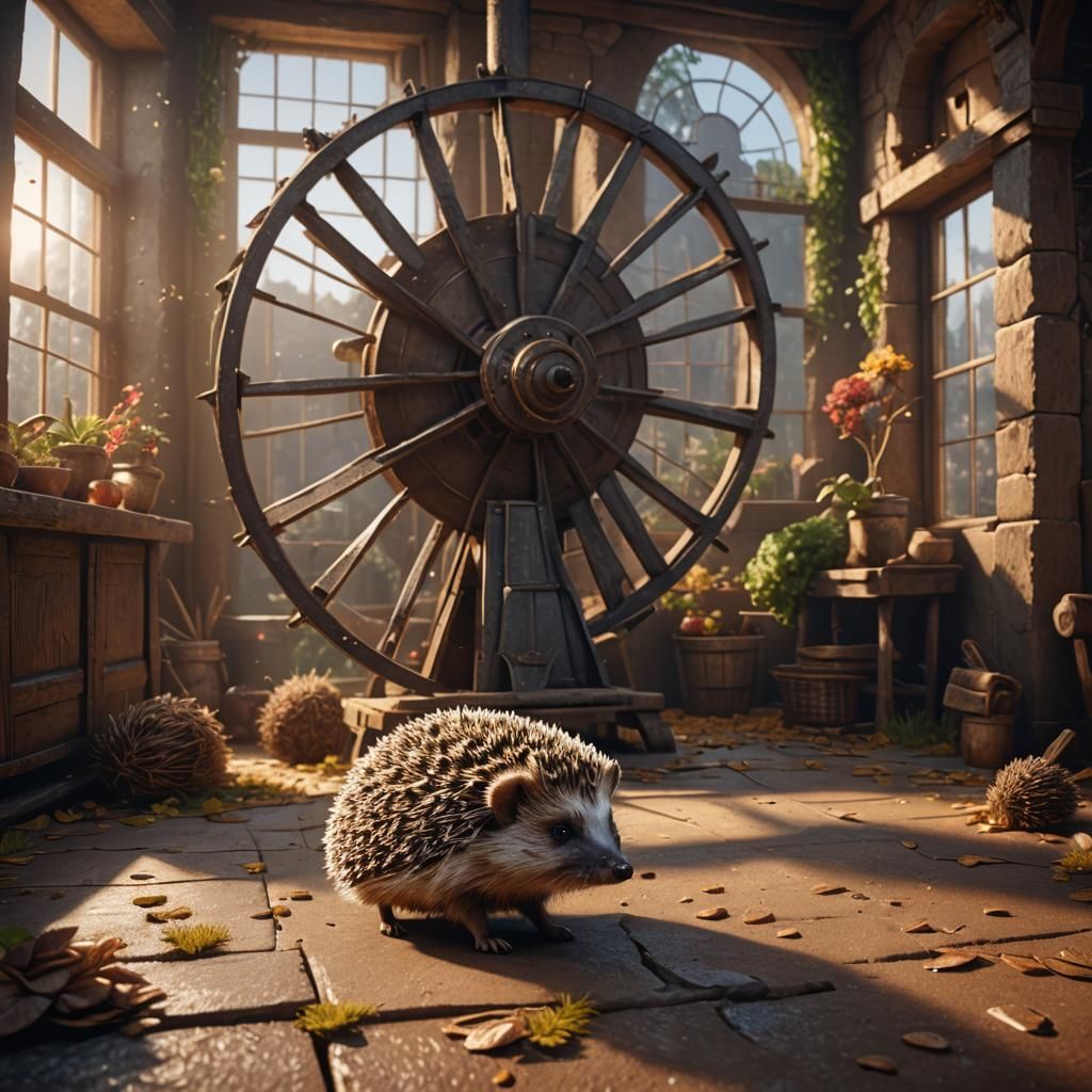 Hedgehog's Adventure in a Sunlit Windmill