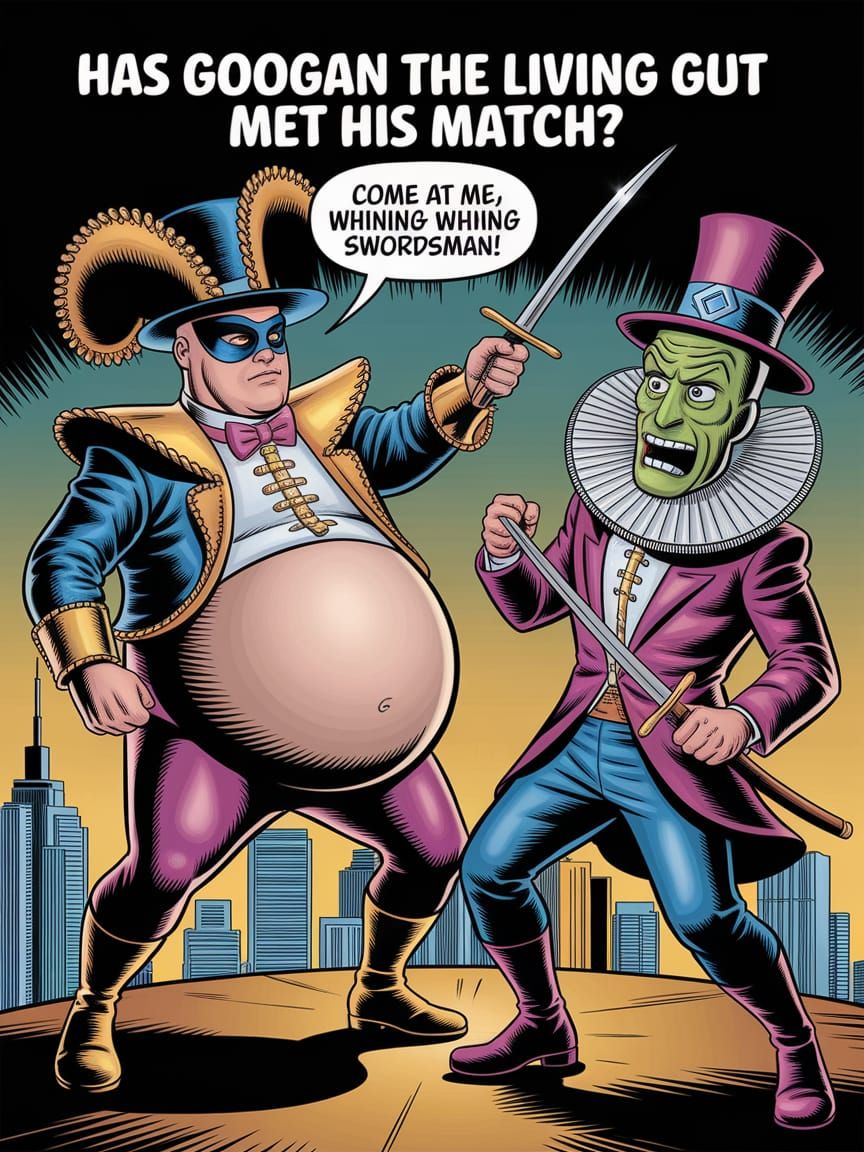 Comic Book Duel: Googan vs Swordsman on Skyscraper