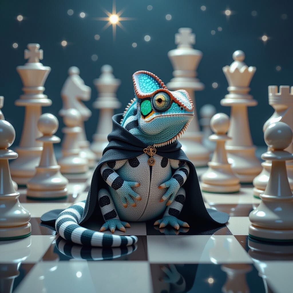Chameleon Chess Master in Dreamy Surreal Style