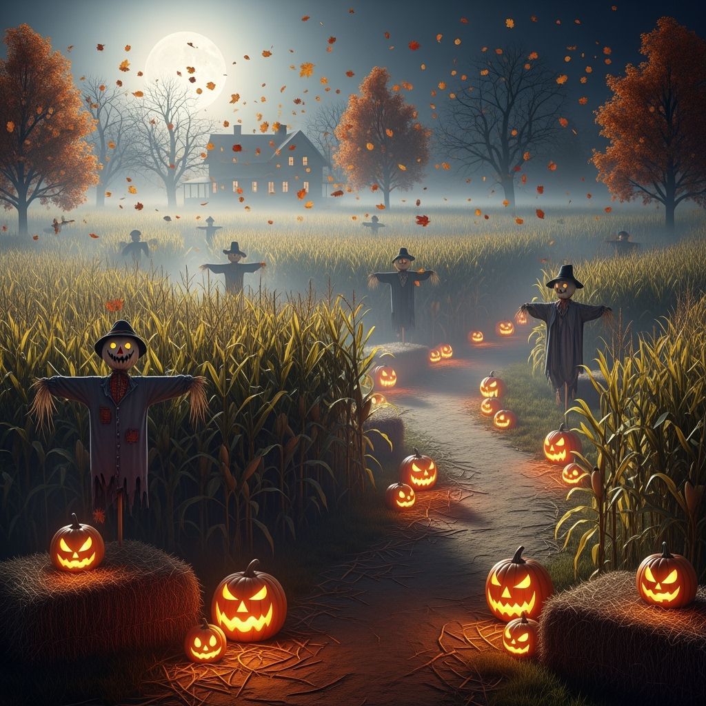 Haunted Cornfield Maze Under Moonlight