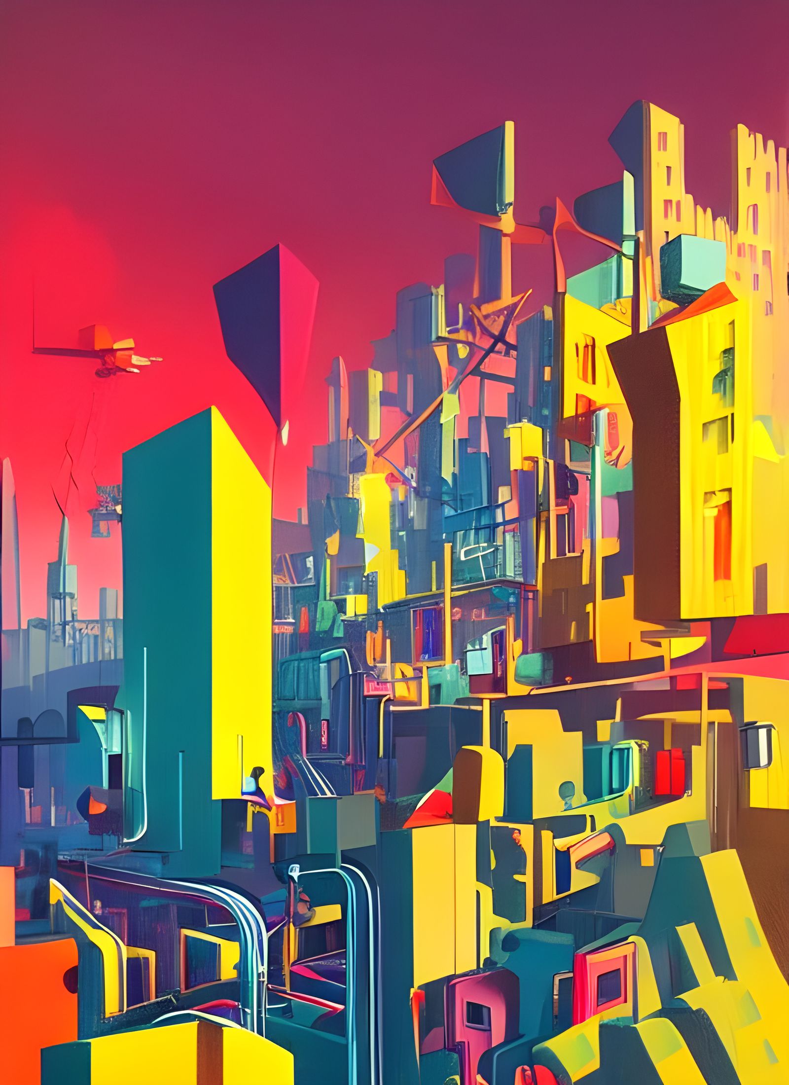 Isometric Cityscape in Pop Art Contra-Construction