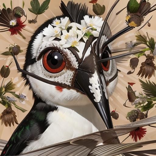 Hummingbird and Insects Sipping Nectar with Big Eyes