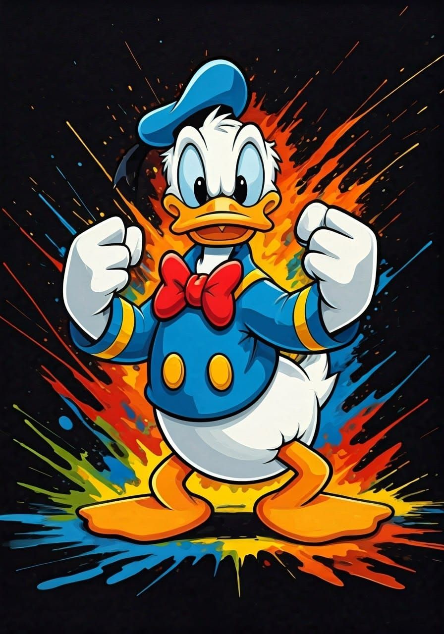 Donald Duck Cubist Acrylic Painting in Motion