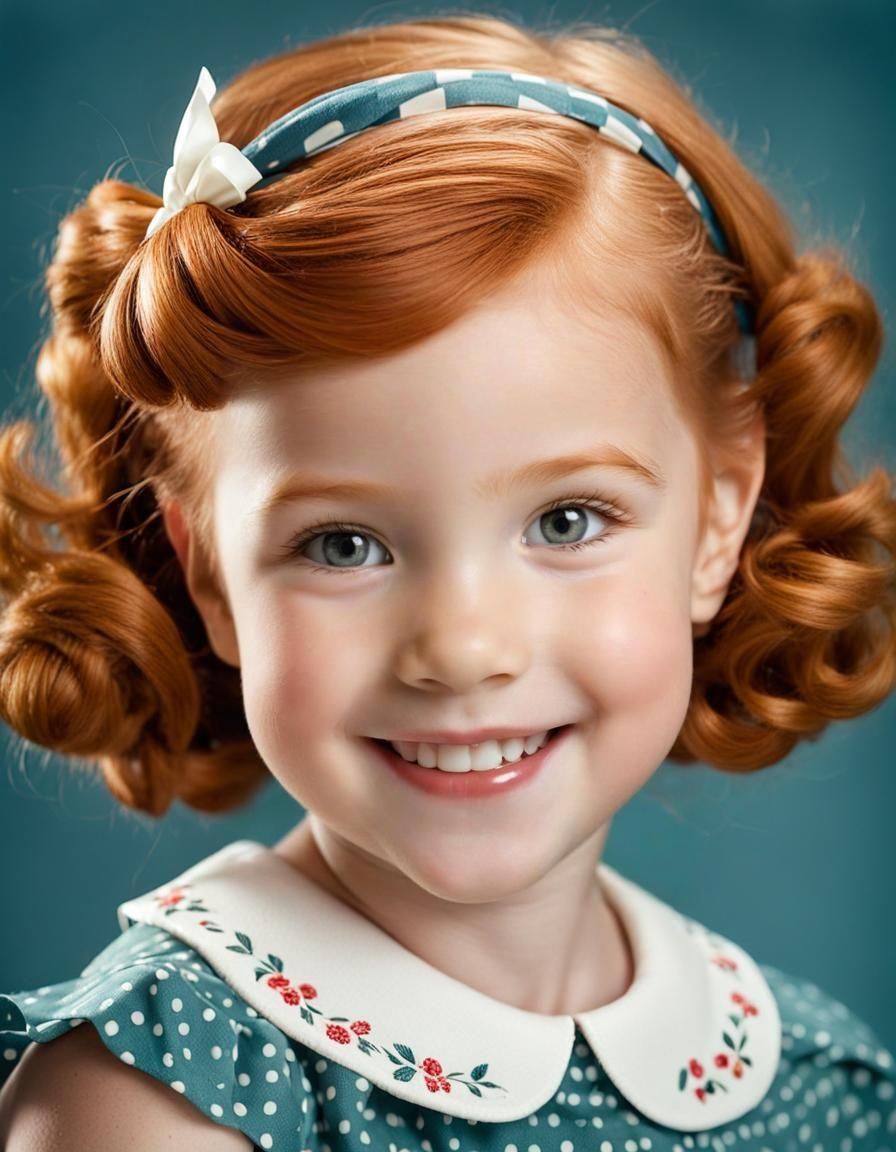 Adorable Redhead Girl Portrait in 1950s Style