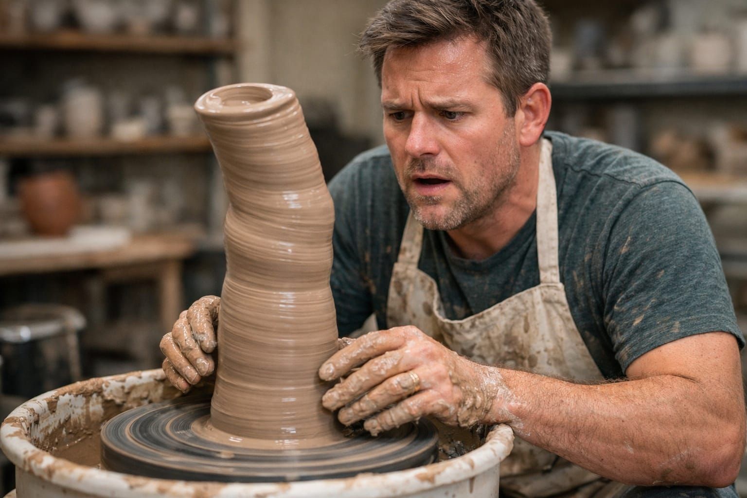 Realistic Photo Of Man's First Attempt At Pottery
