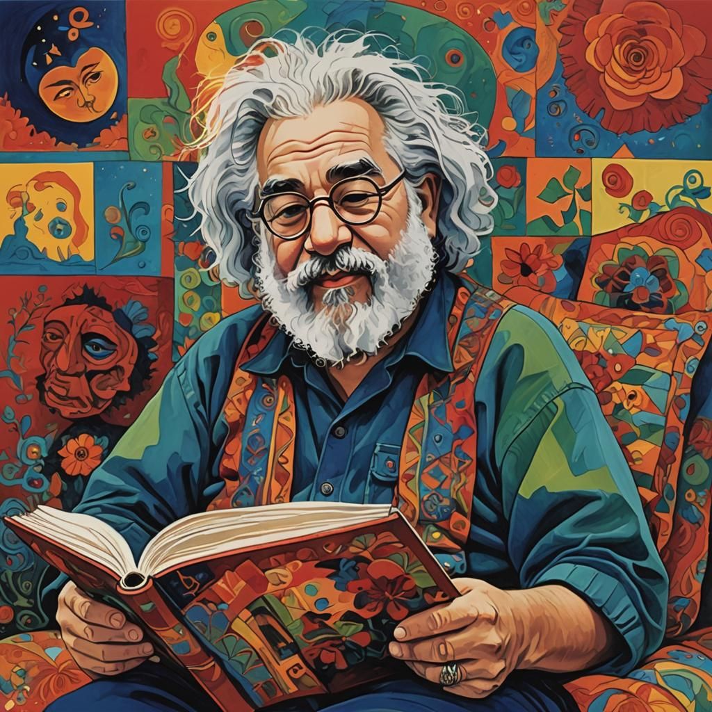 Jerry Garcia Reading a Story in Abstract Style