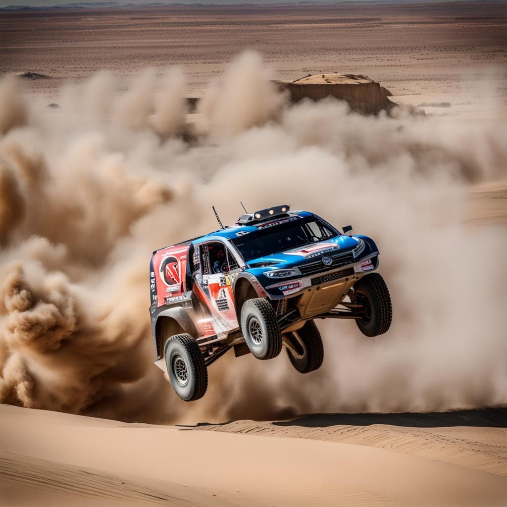 Steampunk Rally Truck Jumps in Dakar Rally Dunes
