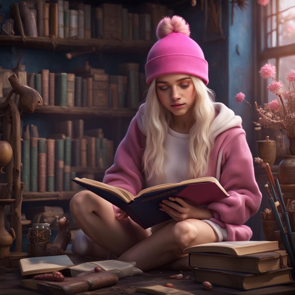 Teen Girl Reading in Art Studio: Fantasy Concept Art