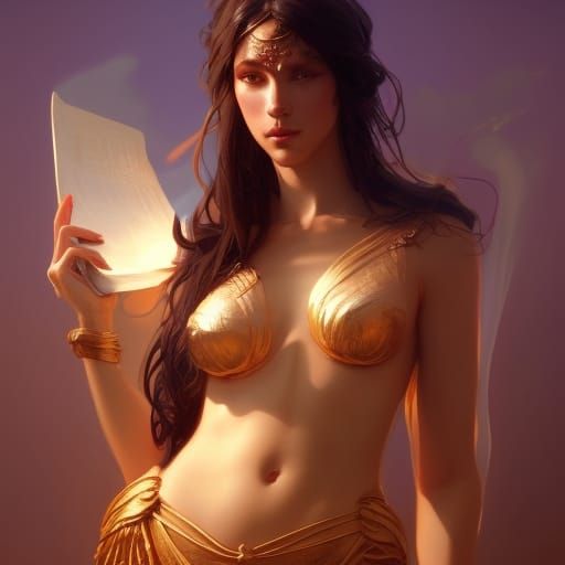 Beautiful Goddess Portrait in Hyperdetailed Art Nouveau Styl...