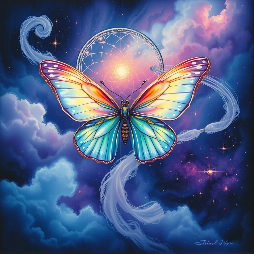 Iridescent Butterfly in Nebula, Visionary Art Style