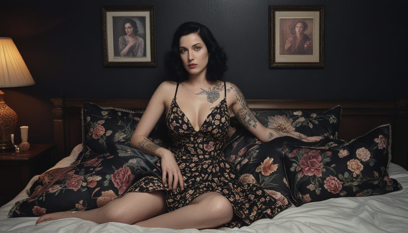 Sultry Pinup Model in a Dark, Moody Atmosphere