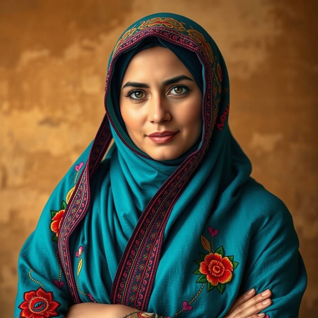Afghan Woman in Hijab with Kandahari Embroidery