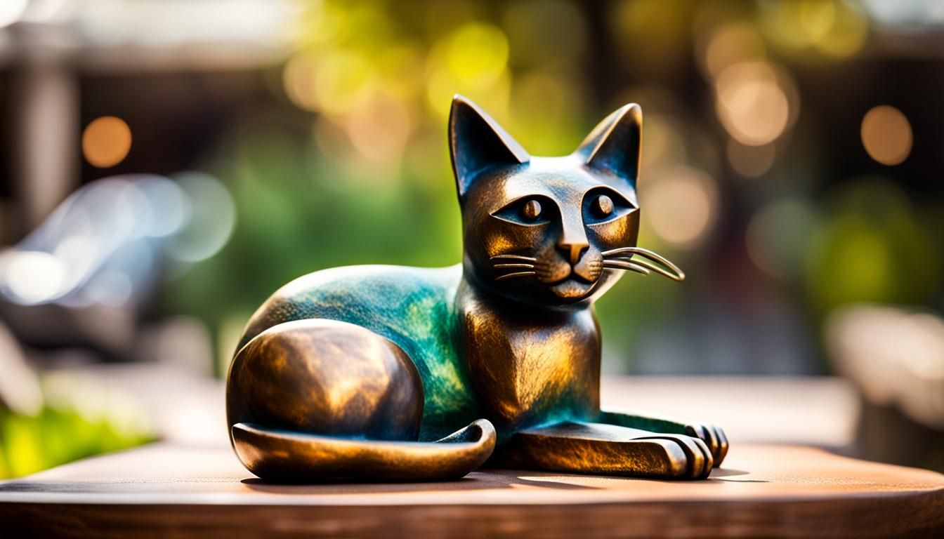 Picasso-esque Bronze Cat Statue Photograph