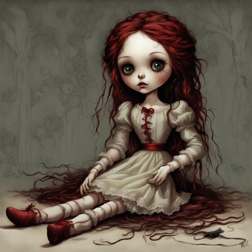 Ragdoll Girl with Stitches in Horror Style