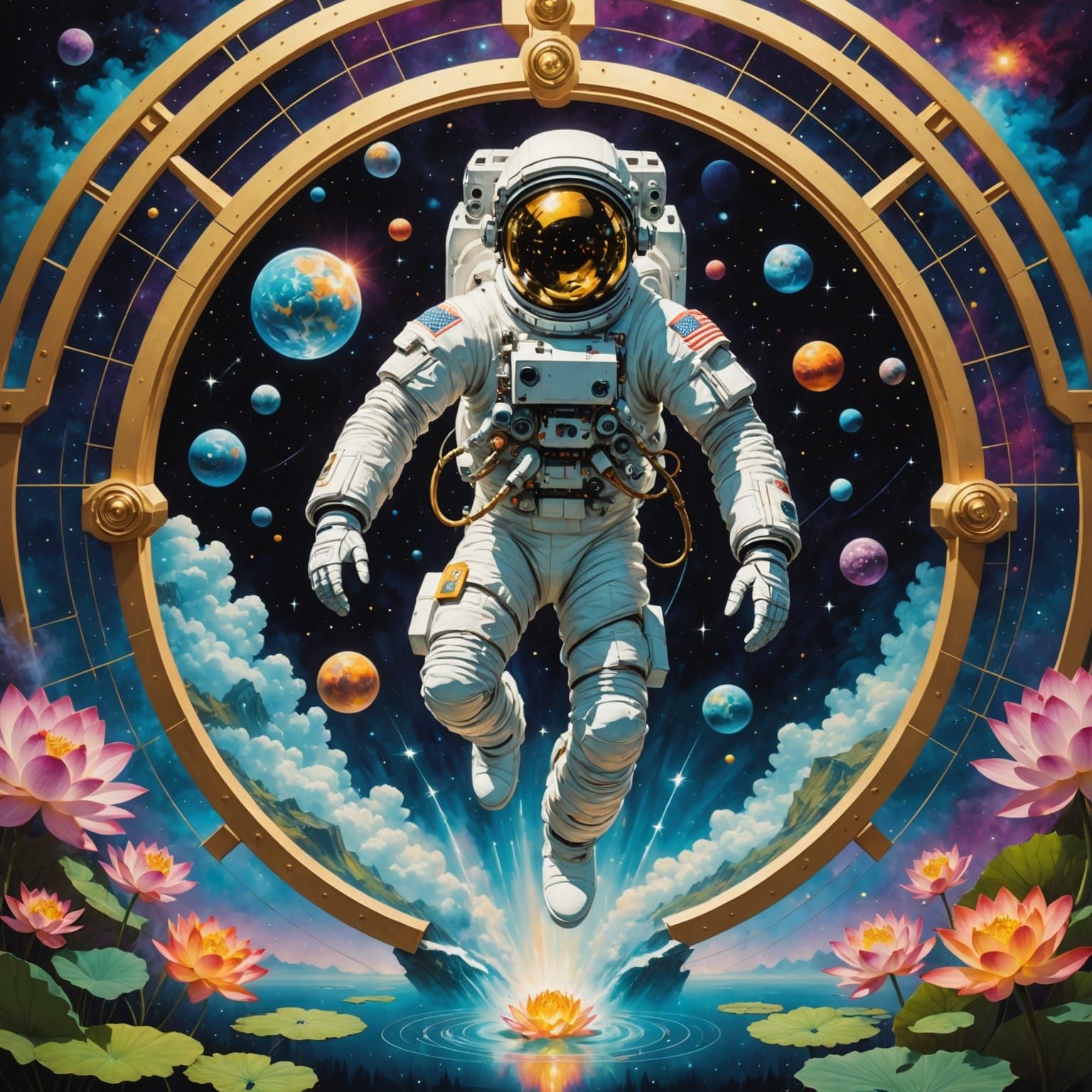 Astronaut Quantum Jumps Through Lotus Portal