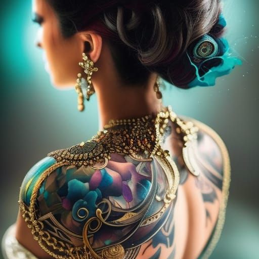 Colorful Tattooed Goddess in Oil Painting Style