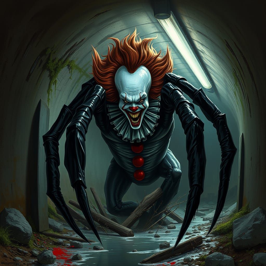 Gothic Horror: Grotesque Clown Transforms into Giant Black S...