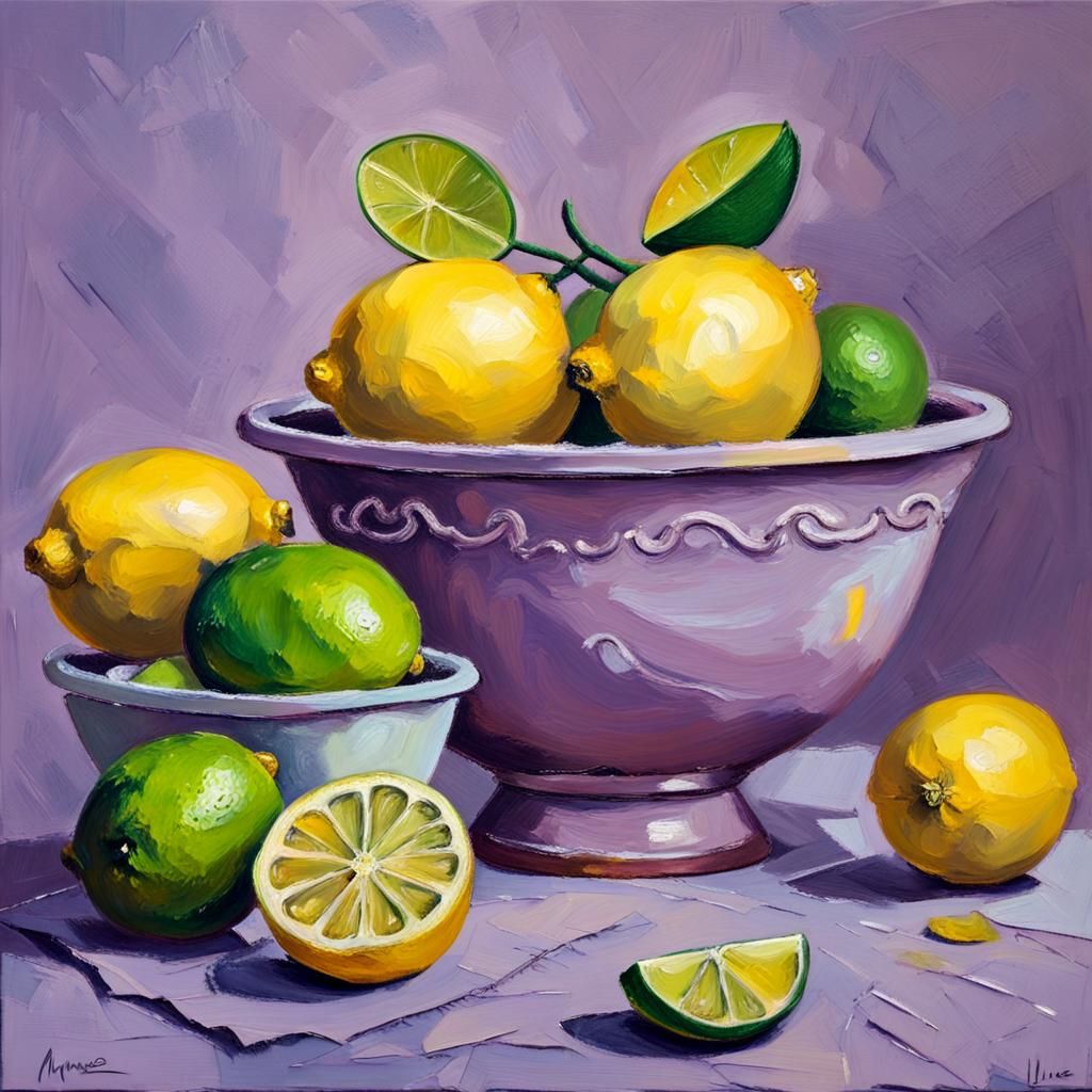 Impressionistic Still Life: Lemons, Limes, and Mauve